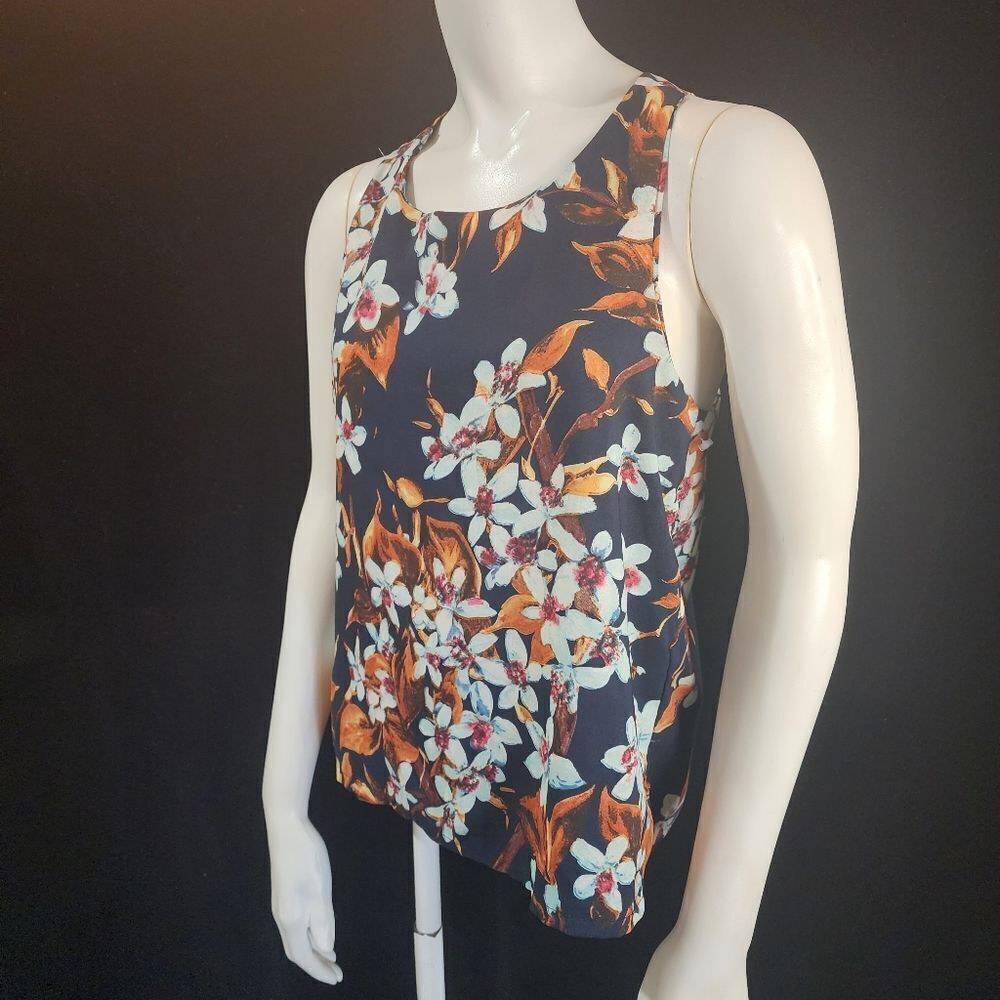 Dress Master Blue & Orange Floral Sleeveless Blouse